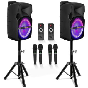 5Core 10 inch PA Portable Bluetooth Party Speaker Karaoke Boombox + 2 Wireless Mics 2 PCS